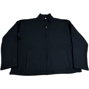 Chico's Design Size 1 Full Zip Black Cardigan 100% Boiled Wool‎ Women's Pockets